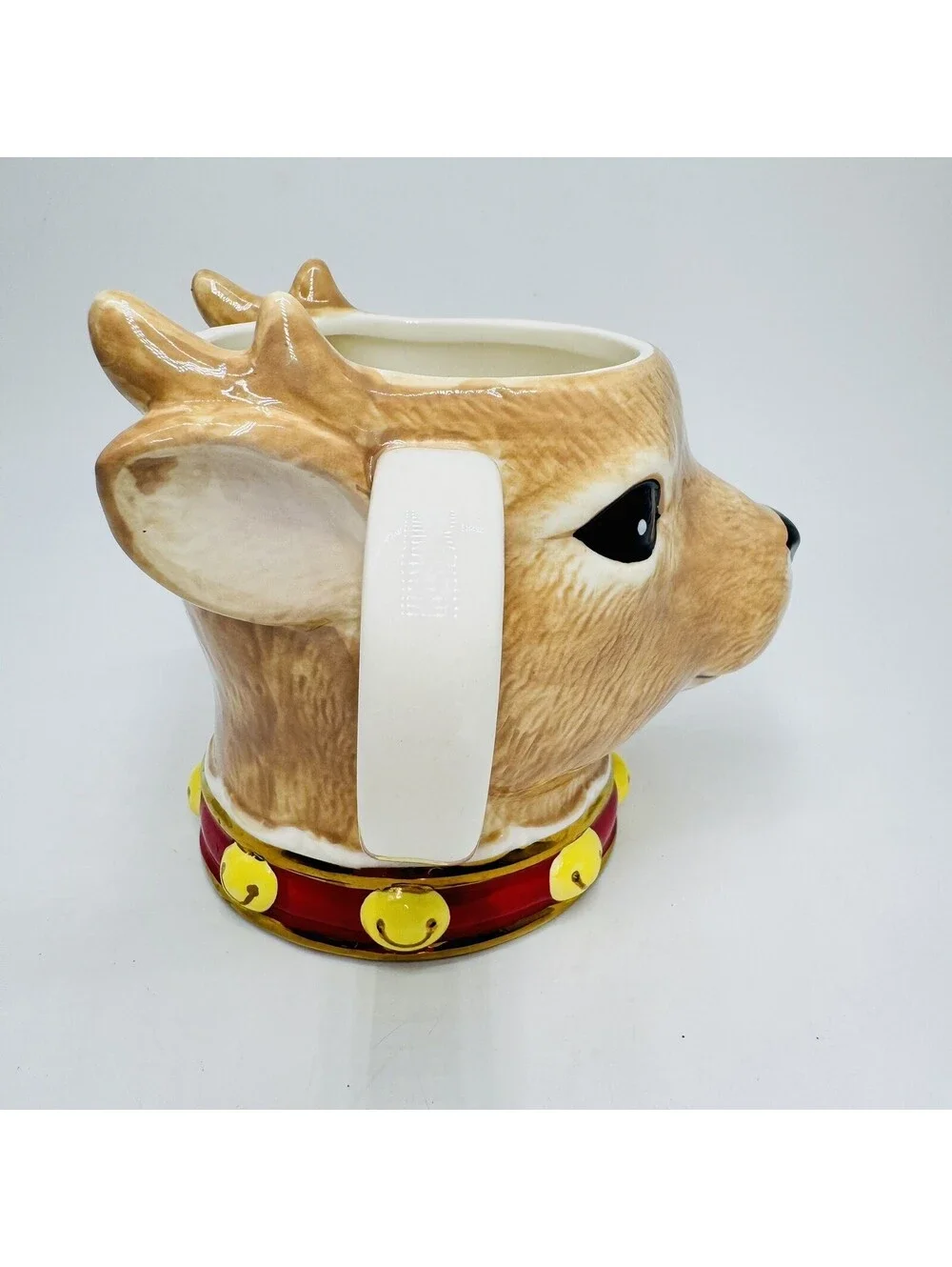 Williams Sonoma XL Figural Reindeer Head Chrismas Mug Coffee Cup Kitsch Kitschy